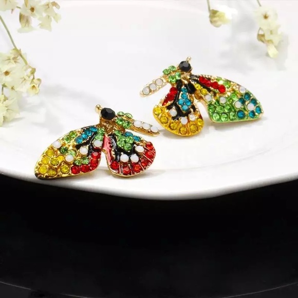 Colorful Butterfly Rhinestones Stud Earrings - Picture 8 of 10
